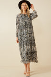 Paisley Print Long Sleeve Maxi Dress