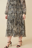 HY2248 Black Womens Paisley Print Long Sleeve Maxi Dress Side