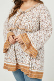 HY2325 Mustard Womens Ruffled Color Paisley Print Tunic Detail