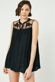 Sleeveless Embroidered Mesh Yoke Top