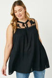 Sleeveless Embroidered Mesh Yoke Top