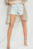 HY2559 White Denim Womens Distressed Frayed Detail Denim Shorts Front