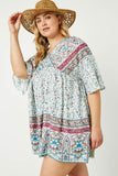 Border Print V Neck Bell Sleeve Tunic