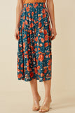 Floral Elastic Waist Midi Skirt