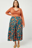 Floral Elastic Waist Midi Skirt