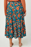 HY2610 Blue Womens Floral Elastic Waist Midi Skirt Full Body