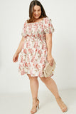 Floral Puff Sleeve Mix Smocked Mini Dress