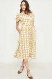 HY2724W Mustard Plus Plaid Button Up Bow Back Dress Side