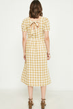 HY2724W Mustard Plus Plaid Button Up Bow Back Dress Back