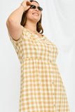 HY2724W Mustard Plus Plaid Button Up Bow Back Dress Full Body