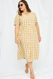 HY2724 Mustard Womens Plaid Button Up Bow Back Dress Detail