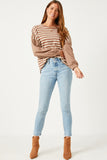 HY2763W BLACK Plus Contrast Stripe Sleeve Textured Knit Top Side