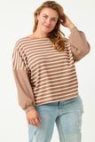 Contrast Stripe Sleeve Textured Knit Top