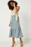 HY2798 Mustard Womens Checkered Ruffle Tiered Skirt Full Body