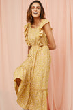 HY2968 YELLOW Womens Button Back Ruffled Square Neck Tank Dress Front