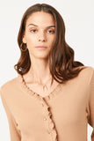 HY5036 Mocha Womens Ruffled Placket And Cuff Buttoned Cardigan Gif