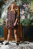 Long Sleeve Botanical Print Chiffon Dress