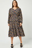 V Neck Floral Paisley Print Long Sleeve Dress