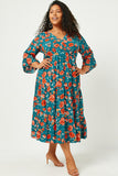 Romantic Floral Ruffle Sleeve Surplice Midi Dress