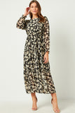 Botanical Print Chiffon Ruffled Maxi Dress