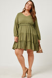 Swiss Dot Smocked Waist Ruffled Long Sleeve Dress