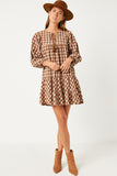 HY5191 BLACK Womens Puff Sleeve Tie Neck Gingham Dress Side