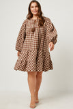 Puff Sleeve Tie Neck Gingham Dress