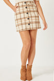 HY5250W BEIGE Plus Brushed Plaid Button Up Skirt Full Body