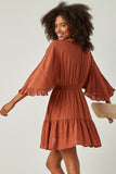 HY5272W Brick Plus Exaggerated Open Ruffled Dolman Sleeve Dress Pose