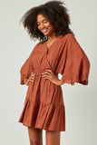 HY5272W Brick Plus Exaggerated Open Ruffled Dolman Sleeve Dress Back