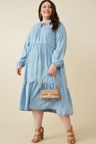 Smock Detail Tie Neck Long Sleeve Tencel Dress