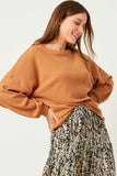 HY5549 BROWN Womens Solid Waffle Knit Textured Slouchy Top Side