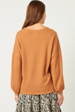 HY5549 BROWN Womens Solid Waffle Knit Textured Slouchy Top Back