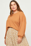 HY5549W Brown Plus Solid Waffle Knit Textured Slouchy Top Gif