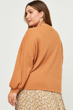 HY5549W Brown Plus Solid Waffle Knit Textured Slouchy Top Front