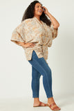 HY5559 TAUPE Womens Paisley Print Cropped Sleeve Open Kimono Back