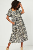 HY5583 Ivory Womens Puff Sleeve Botanical Print Square Neck Maxi Dress Front