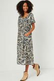 HY5583 Ivory Womens Puff Sleeve Botanical Print Square Neck Maxi Dress Side