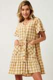 Womens Plaid Patch Pocket Button Down Dress