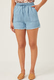 Distressed Hem Patch Pocket Shorts