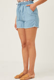 Distressed Hem Patch Pocket Shorts