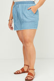 HY5602 Light Denim Womens Distressed Hem Patch Pocket Shorts Side