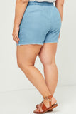 HY5602 Light Denim Womens Distressed Hem Patch Pocket Shorts Back