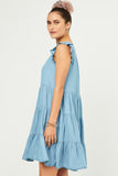 HY5607 LIGHT_DENIM Womens Ruffle Button Down Tiered Dress Side