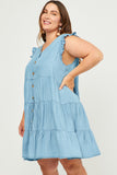 HY5607W Light Denim Plus Ruffle Button Down Tiered Dress Gif