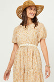 HY5623W Yellow Plus Ditsy Floral Crinkled Puff Sleeve Tiered Dress Gif