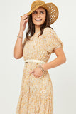 HY5623W Yellow Plus Ditsy Floral Crinkled Puff Sleeve Tiered Dress Detail