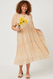 Ditsy Floral Crinkled Puff Sleeve Tiered Dress