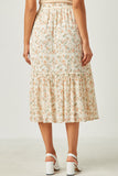 HY5712 Ivory Womens Crinkle Textured Floral Ruffle Midi Skirt Back