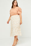 HY5712W Ivory Plus Crinkle Textured Floral Ruffle Midi Skirt Back